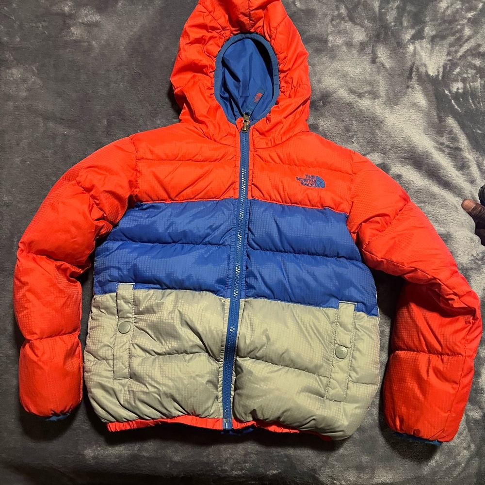The North Face Red, Blue, and Gray Recersable Hooded Jacket